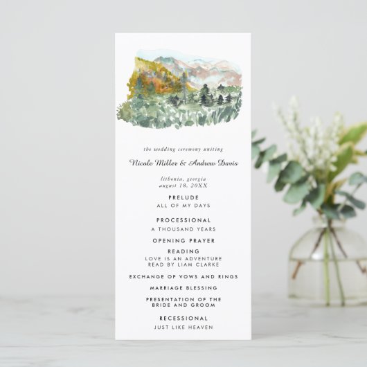 Rustieke herfst bos bruiloft ceremonie programma (Staand voorkant)