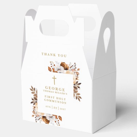 Rustieke Herfst Botanische Moderne Heilige Communi Bedankdoosjes (Geopend)