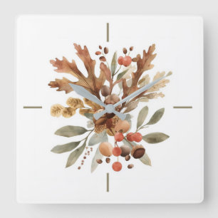 Rustieke herfst botanische wandklok vierkante klok