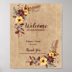 Rustieke Herfst Bourgondië Bloemen Welkom op onze Poster