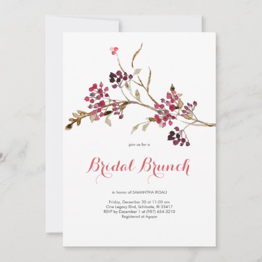 Rustieke Herfst Bruids Brunch Uitnodiging met bess (Voorkant)