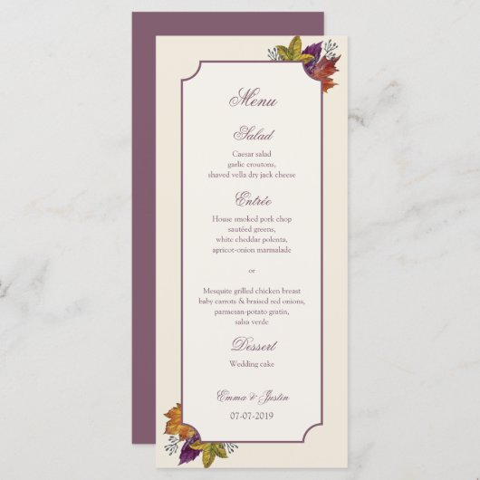 Rustieke herfst bruiloft herfst verlaat rackcard menu (Voorkant / Achterkant)