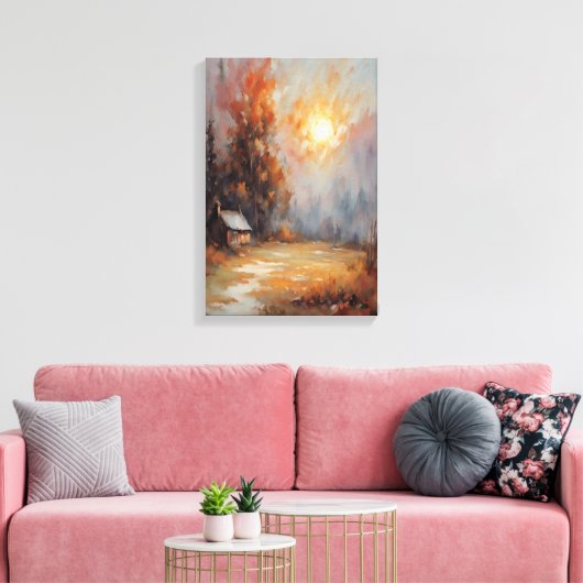 Rustieke Herfst Cabin Landschap Herfst Art Canvas Afdruk (Insitu (Woonkamer))
