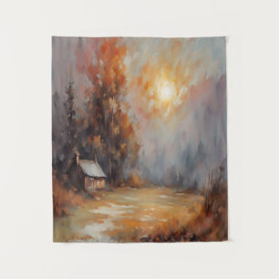 Rustieke Herfst Cabin Landschap Herfst Art Wandkleed