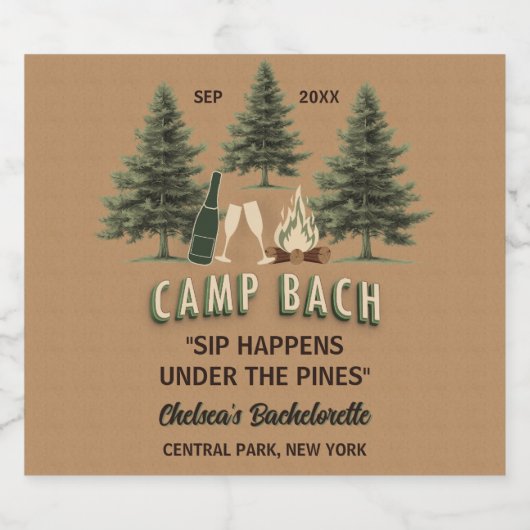 Rustieke Herfst Camping Bachelorette Boho Party Cu Sparkling Wijnetiket (Enkel label)