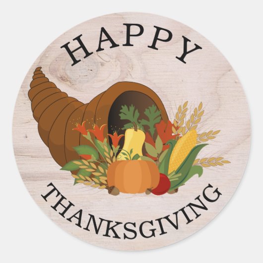 Rustieke herfst Cornucopia Happy Thanksgiving Ronde Sticker (Voorkant)