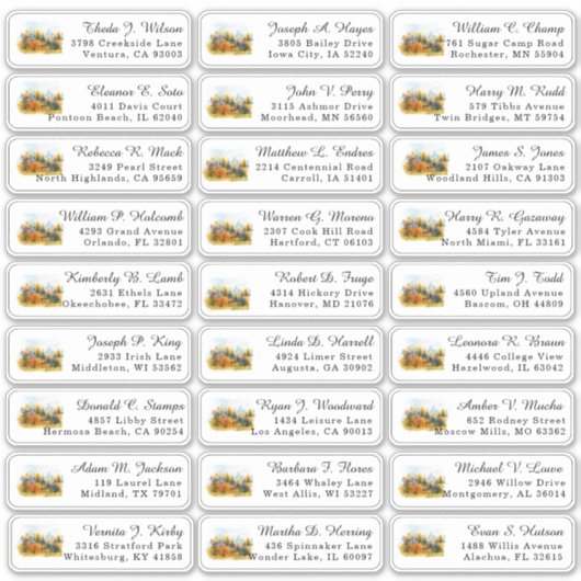 Rustieke herfst dennen bruiloft gast Adresetikette Sticker (Voorkant)