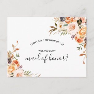 Rustieke herfst Elegant Floral Maid of Honor Uitnodiging Briefkaart