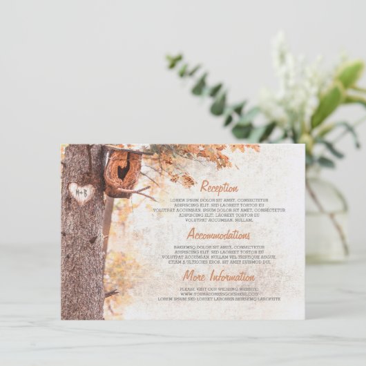 Rustieke Herfst en Bird House Wedding Details Informatiekaartje (Staand voorkant)