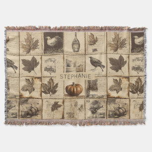 Rustieke herfst Ephemera Collage Warm aards (2) Deken