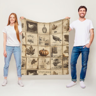 Rustieke herfst Ephemera Collage Warm aards (2) Fleece Deken