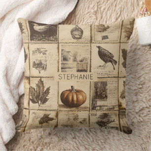 Rustieke herfst Ephemera Collage Warm aards (2) Kussen