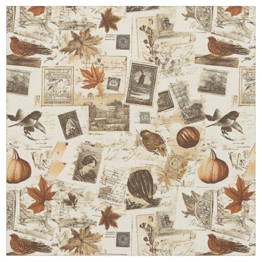 Rustieke herfst Ephemera Collage | warm aards Stof (Close Up)