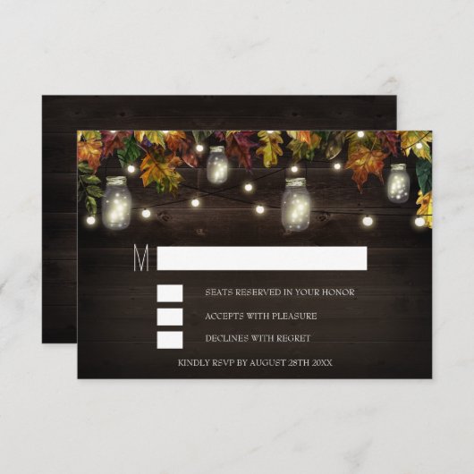 Rustieke Herfst Firefly Mason Jar Bruiloft RSVP Ka (Voorkant / Achterkant)