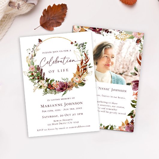 Rustieke Herfst Floral Memorial Viering van het le Kaart