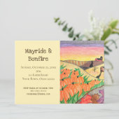 Rustieke herfst Folk Art Hayride Bonfire Party Kaart (Staand voorkant)