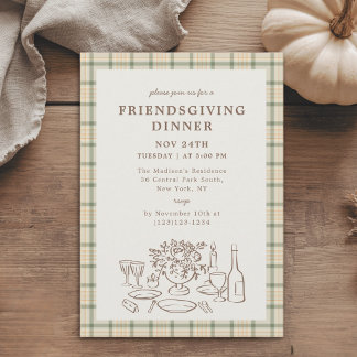 Rustieke herfst geruite Friendsgiving dinerfeest Kaart