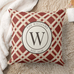 Rustieke herfst geruite monogram familiewapen kussen