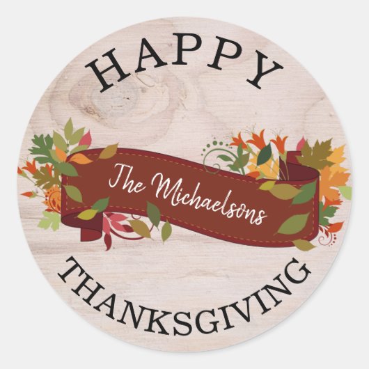 Rustieke herfst Happy Thanksgiving Ronde Sticker (Voorkant)