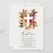 Rustieke Herfst Herfst Bloemen Witte Kruis Doop Kaart (Voorkant)