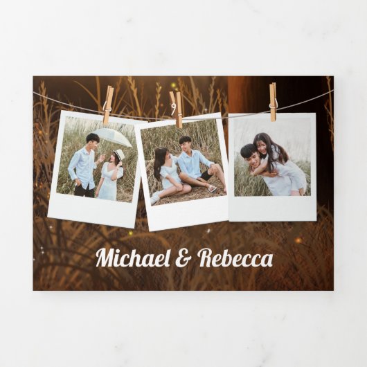 Rustieke herfst herfst boom lamp snoer lichten bru drieluik uitnodiging (Cover)