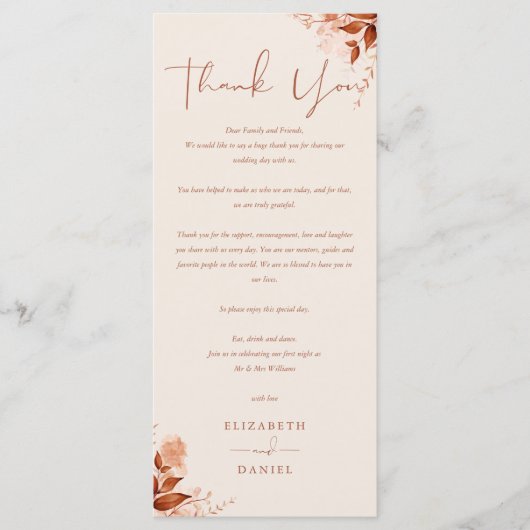 Rustieke herfst herfst bruiloft dank u plaats kaar menu (Voorkant)