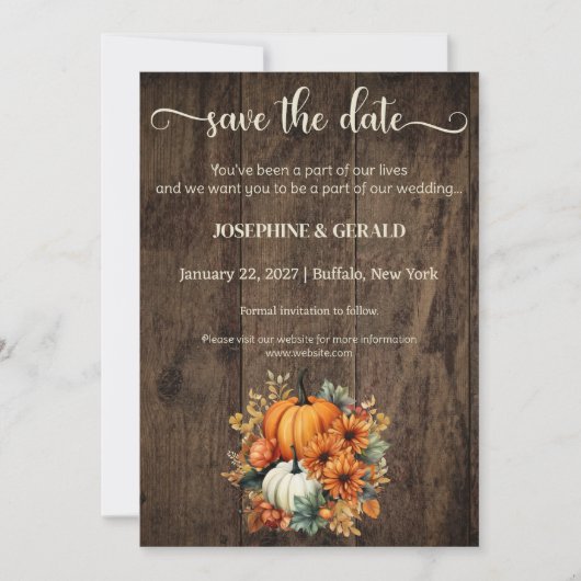 Rustieke Herfst Herfst Hout Bruiloft Save the Date Kaart (Voorkant)