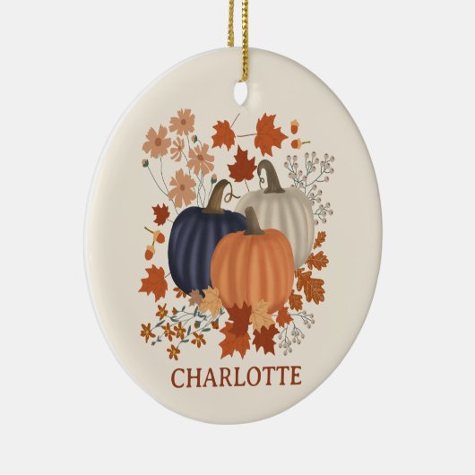 Rustieke Herfst Herfst Pompoen Wildflowers Custom  Keramisch Ornament (Rechts)