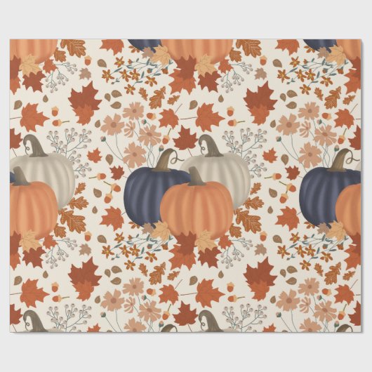 Rustieke Herfst Herfst Pompoenen Wildflowers Blade Cadeaupapier (Vlak)