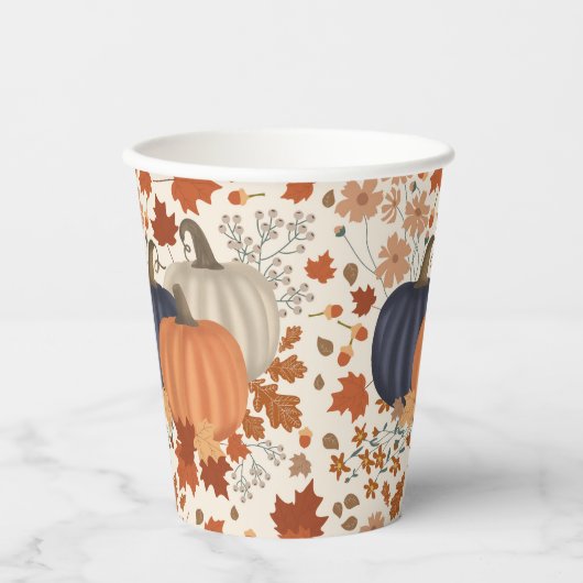 Rustieke Herfst Herfst Pompoenen Wildflowers Blade Papieren Bekers (Voorkant)