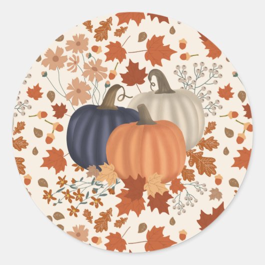 Rustieke Herfst Herfst Pompoenen Wildflowers Blade Ronde Sticker (Voorkant)