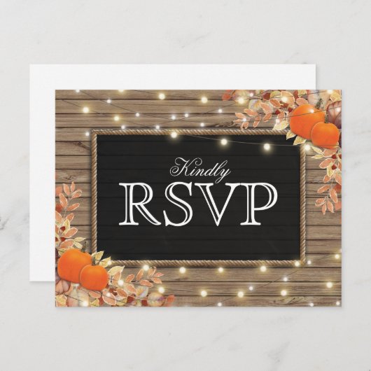 Rustieke herfst Herfst respons | Pompoenbruiloft R Uitnodiging Briefkaart (Voorkant / Achterkant)