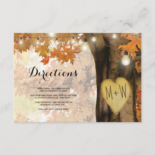 Rustieke Herfst Herfst Tree Lights Bruiloft Routeb Informatiekaartje (Voorkant)