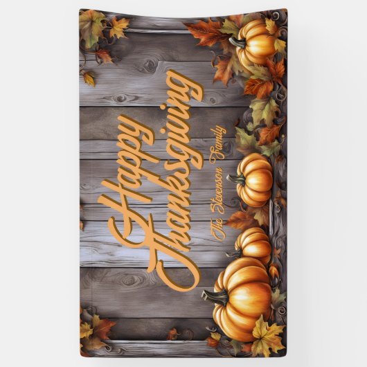 Rustieke Herfst Hout & Pompoenen Happy Thanksgivin Spandoek (Verticaal)