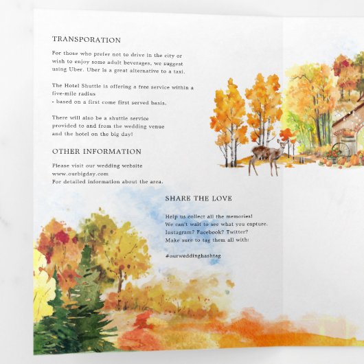 Rustieke herfst kapel bruiloft drieluik uitnodiging (Binnenzijde eerst)