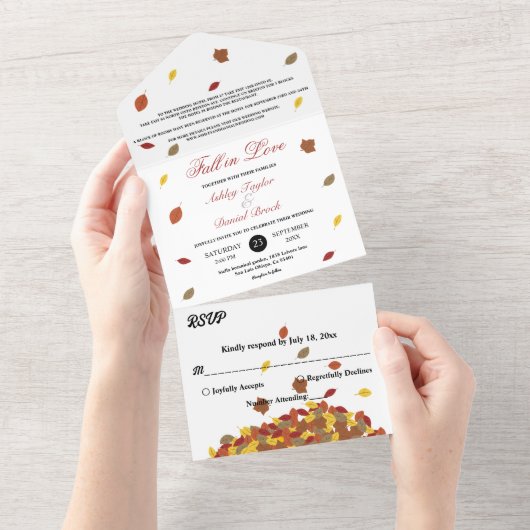 Rustieke herfst laat Boho herfst bloemenhuwelijk All In One Uitnodiging (Afscheurbaar)