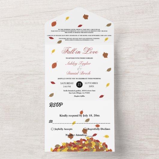 Rustieke herfst laat Boho herfst bloemenhuwelijk All In One Uitnodiging (Binnen)