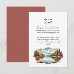 Rustieke herfst Lakeside Forest Wedding Informatiekaartje