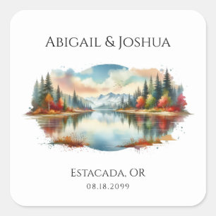 Rustieke herfst Lakeside Forest Wedding Vierkante Sticker