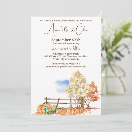 Rustieke herfst Landschap Bomen & Pompoenen Kaart (Staand voorkant)