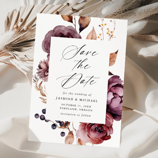 Rustieke herfst Marsala Bloemen Lijst Bruiloft Save The Date