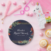 Rustieke Herfst Marsala Bloemen Navy Blauw Goud Br Papieren Bordje (Feest)