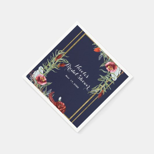 Rustieke Herfst Marsala Bloemen Navy Blauw Goud Br Servetten (Hoek)