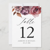 Rustieke herfst Marsala Bloemen Tafel Nummer (Achterkant)