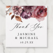 Rustieke herfst Marsala Bloemenbruiloft Bedankjes Labels (Voorkant)
