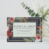 Rustieke herfst Marsala bloemnavy blauwe save the  Date (Staand voorkant)