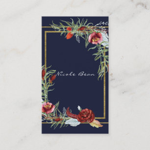 Rustieke herfst Marsala bloemnavyblauw chic elegan Visitekaartje