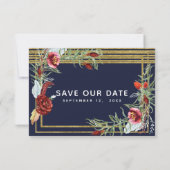 Rustieke herfst Marsala bloemnavyblauw Save the Da Save The Date (Achterkant)