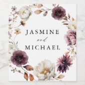 Rustieke herfst Marsala Floral krans bruiloft Wijn Etiket (Enkel label)