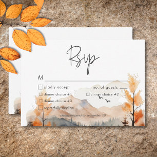 Rustieke Herfst Mountain Scene Waterverf Diner RSVP Kaartje